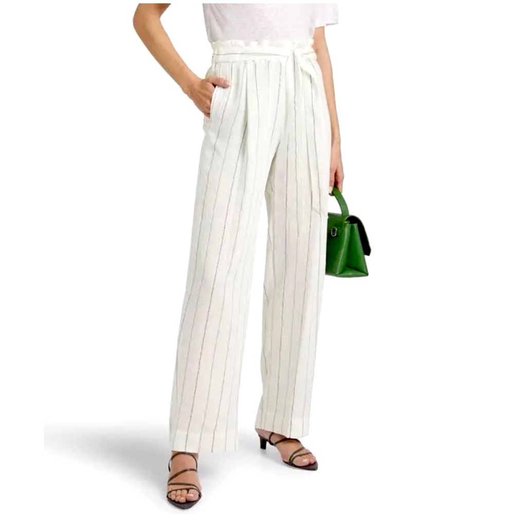VINCE White Pinstripe Crepe Wide Leg Pants Tie Paperbag Waist Size 2X